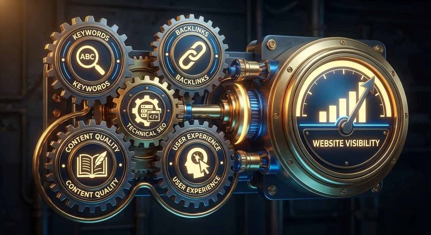 SEO fundamentals interconnected gears